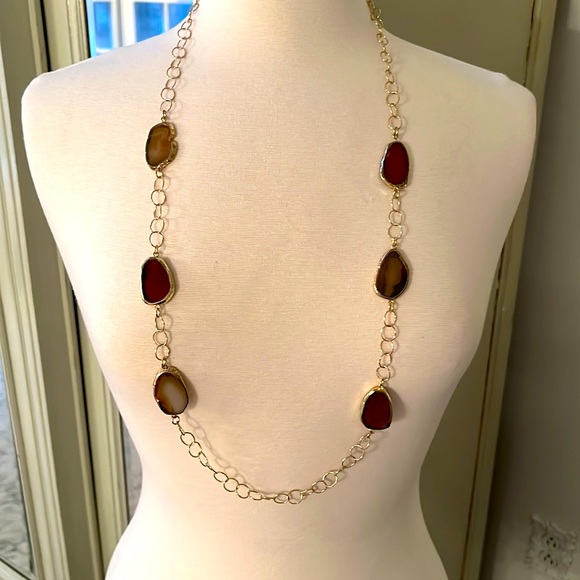 Semiprecious Brown Agate Gold-tone Necklace - Picture 1 of 5